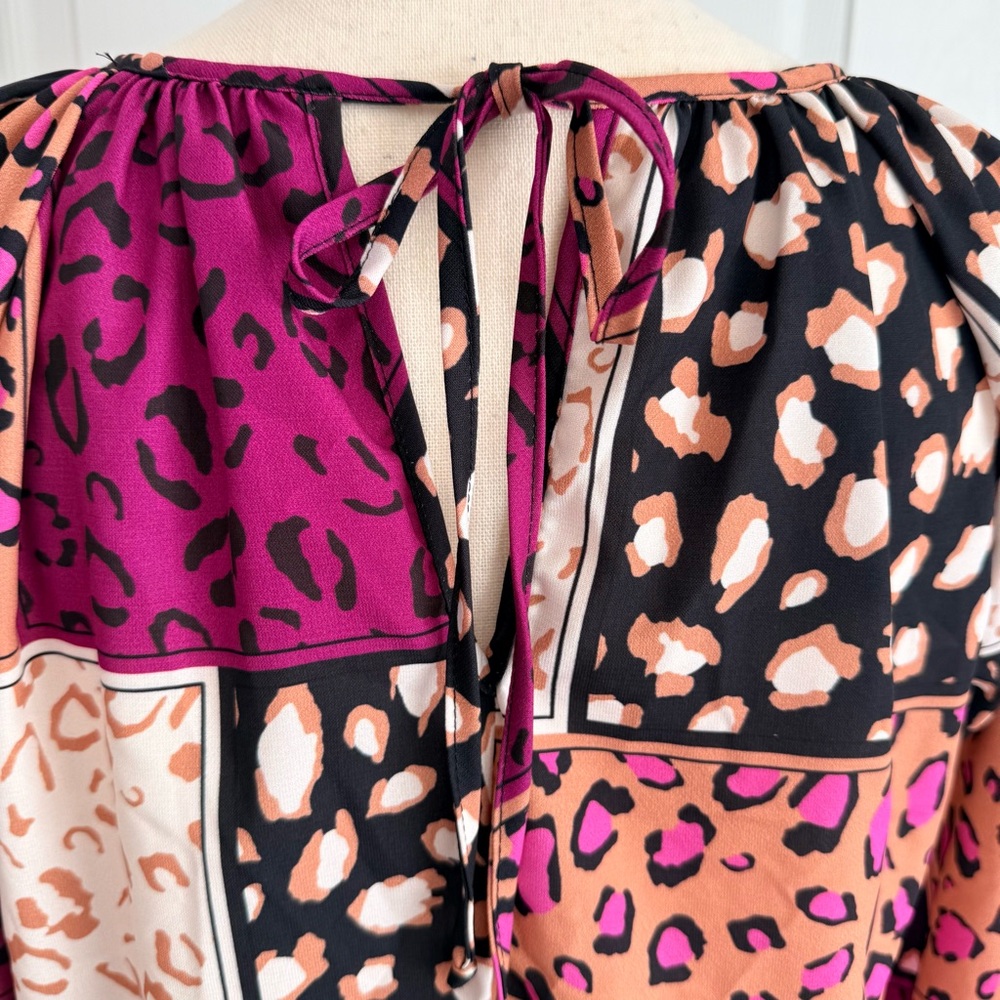Something About You Stylish Boho Leopard Blouse - Fuchsia, Tan, Black Size Small - Picture 4 of 11